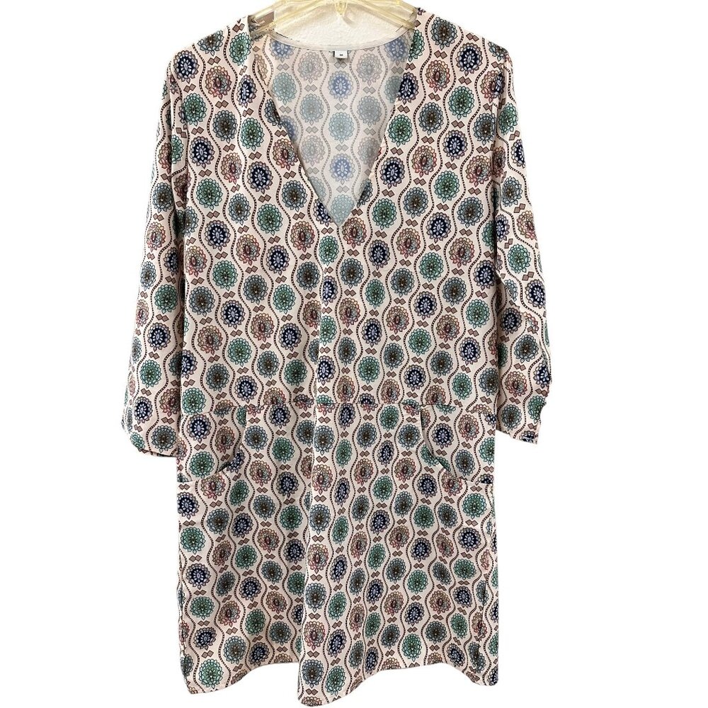 👗 2/$30 👗Tunic Boho Style Long Sleeve Dress with Geometric Pattern sz Medium